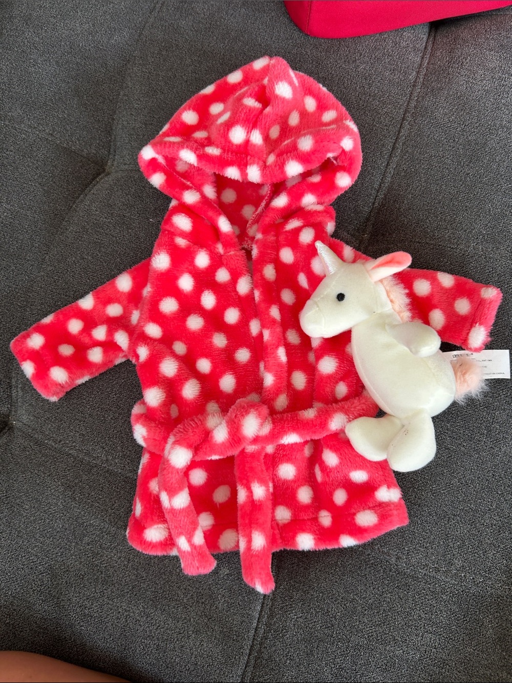 Carter's Hot Pink Polka Dot Hooded Plush Robe with White Unicorn Plush